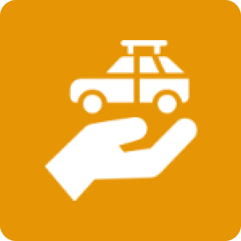 Hand holding police car icon